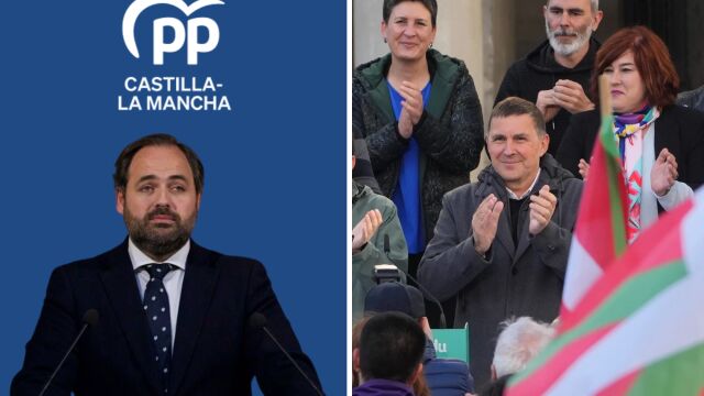 (i) El presidente del PP de Castilla-La Mancha, Francisco Núñez (d) El coordinador de EH Bildu, Arnaldo Otegi, durante un acto de campaña