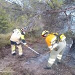 Los bomberos del CEIS trabajando en el incendio