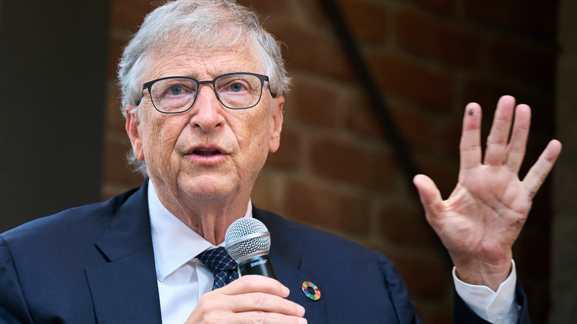 Bill Gates, founder of the Gates Foundation, speaks at a Save the Children event on vaccine equity in Berlin, Germany, Monday, Oct. 14, 2024. (Annette Riedl/dpa via AP)
