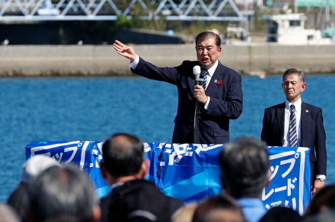 Japanese Prime Minister Shigeru Ishiba delivers speech at start of official campaigning for the House of Representatives election in Japan