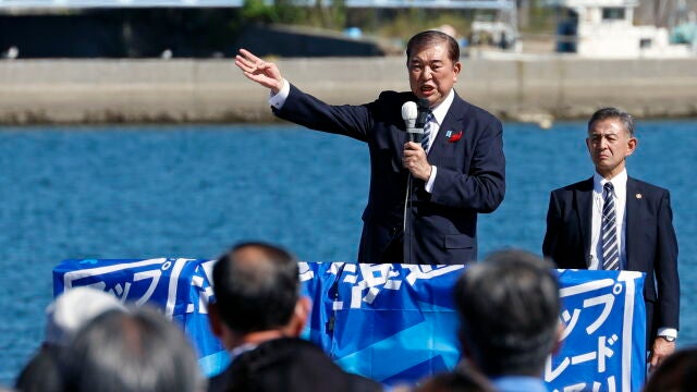 Japanese Prime Minister Shigeru Ishiba delivers speech at start of official campaigning for the House of Representatives election in Japan