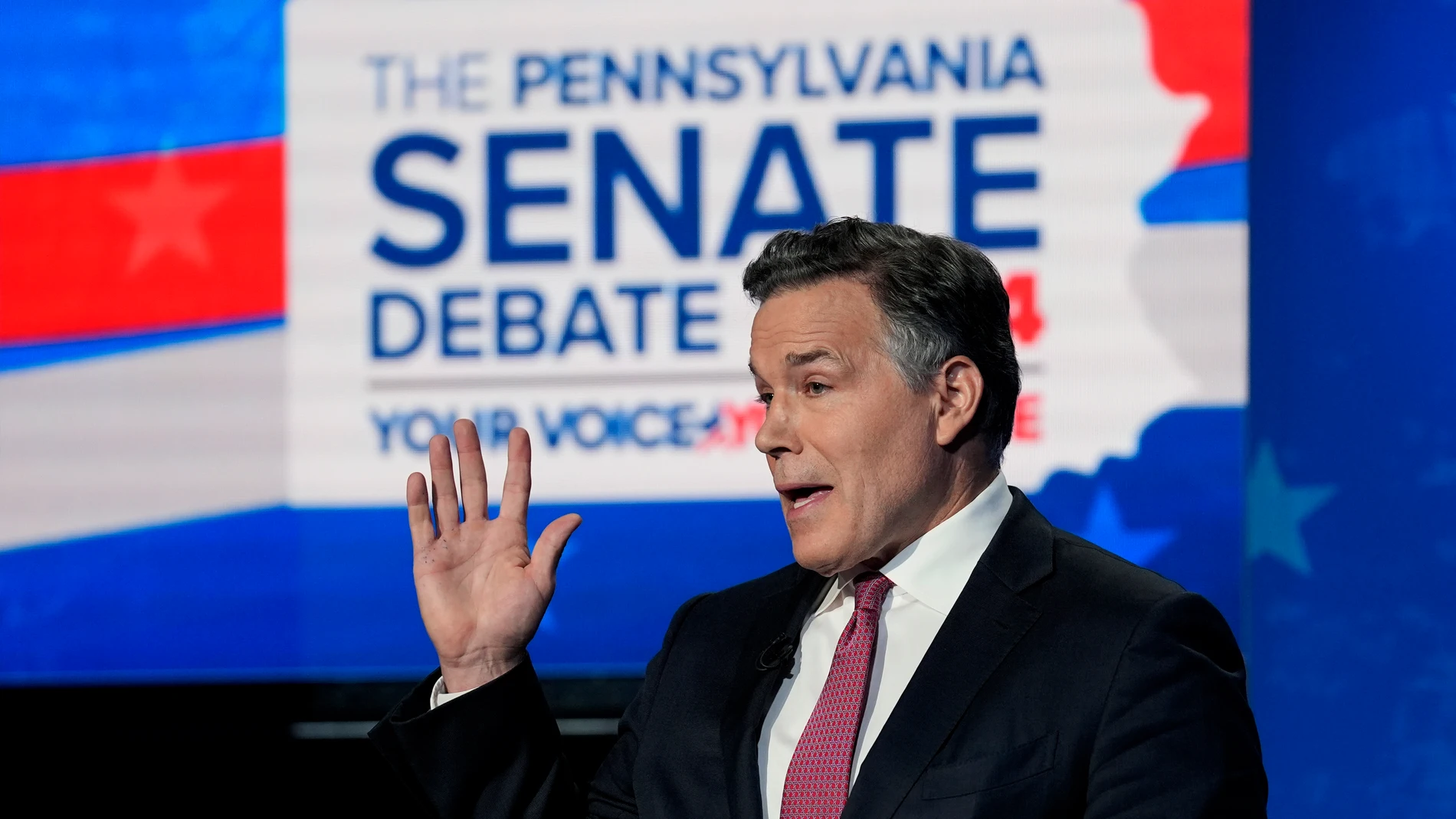 Pennsylvania Senate candidate Republican David McCormick takes part in a debate at the WPVI-TV studio, Tuesday, Oct. 15, 2024, in Philadelphia. (AP Photo/Matt Rourke)