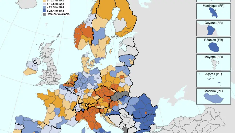 Porcentaje de la población europea en riesgo de pobreza