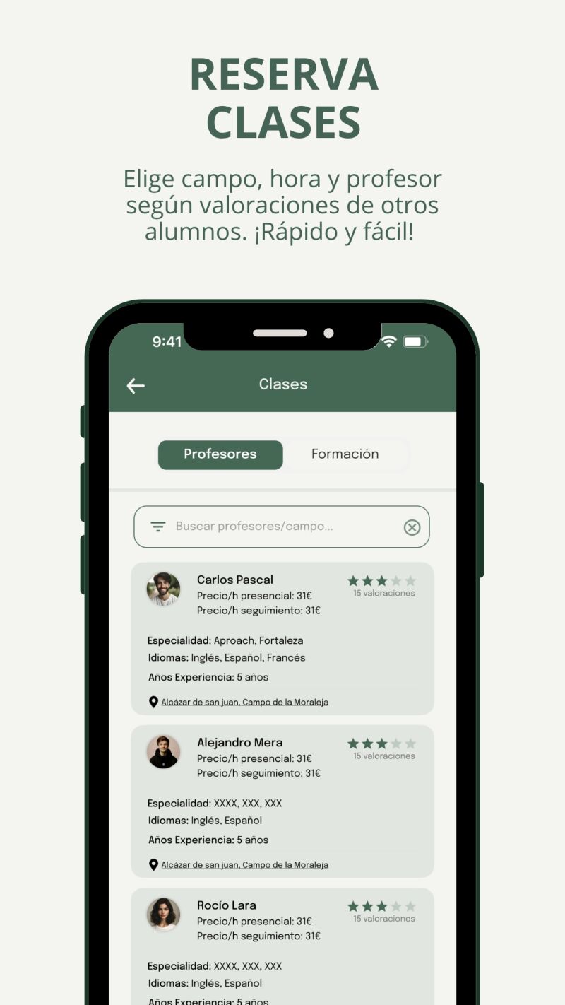 Menú profesores app AWOLF