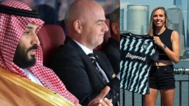 Mohammed Bin Salman y Gianni Infantino, junto a la española Maitane López, una de las firmantes de la carta