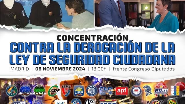 Cartel de la convocatoria para la protesta contra la derogación de la ley de seguridad ciudadana.