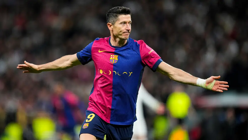 Robert Lewandowski celebra su gol frente al Real Madrid.