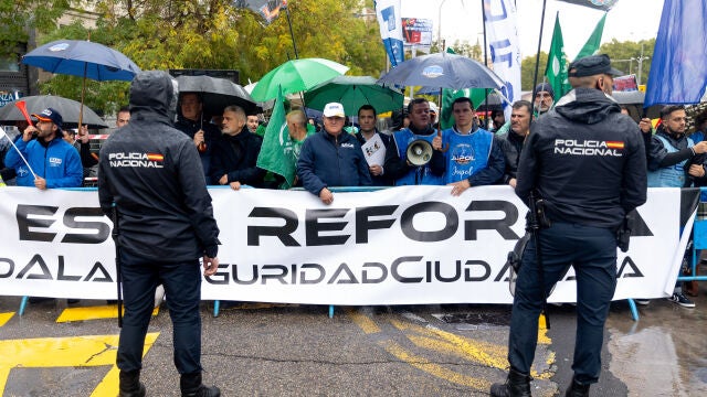Manifestación frente al Congreso convocada por sindicatos policiales contra la reforma de la Mordaza