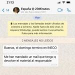 Captura de un mensaje enviado por Jéssica a José Luis Ábalos 