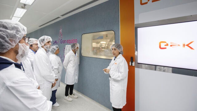 La directora de la planta de GSK en Aranda de Duero, Carolina Sánchez-Cespedes, ofrece una visita por la factoría