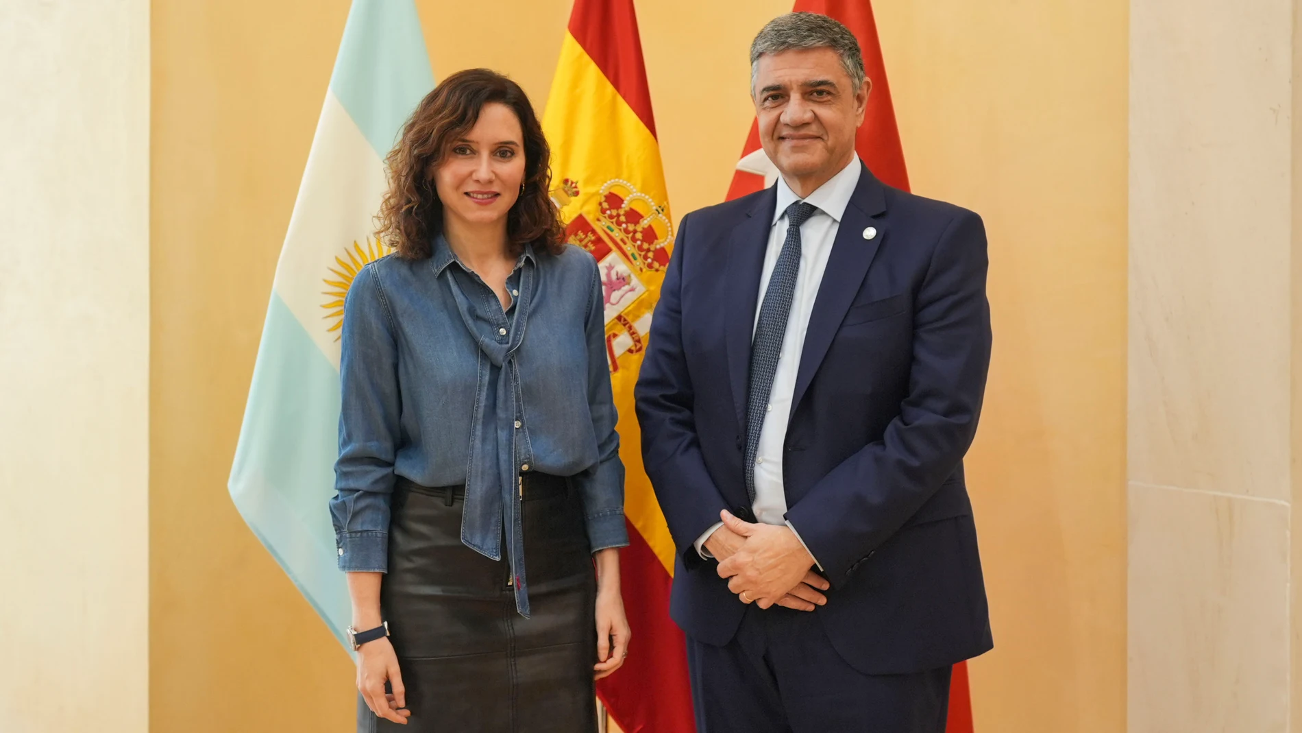 GRAF3838. MADRID, 30/10/2024.- La presidenta de la Comunidad de Madrid, Isabel Díaz Ayuso, hoy, en su encuentro con el jefe de Gobierno de la Ciudad Autónoma de Buenos Aires -Argentina-, Jorge Macri, en la Real Casa de Correos, sede del Gobierno regional. EFE/COMUNIDAD DE MADRID