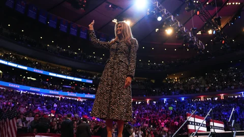 Former first lady Melania Trump arrives to speak at a campaign rally for Republican presidential nominee former President Donald Trump at Madison Square Garden.
