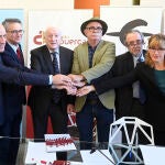 Firma del convenio de colaboración entre las Fundaciones Círculo Burgos, Ibercaja y Atapuerca para el proyecto Fondo Documental Emiliano Aguirre'