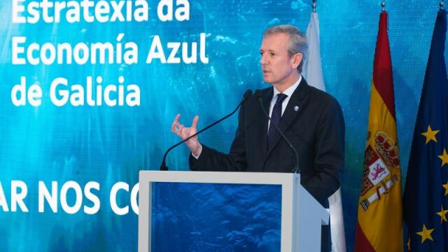 El presidente gallego, hoy, durante la presentación de la Estrategia. 