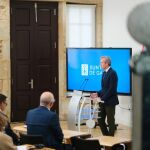 El presidente gallego, Alfonso Rueda, hoy, en su comparecencia ante los medios. 
