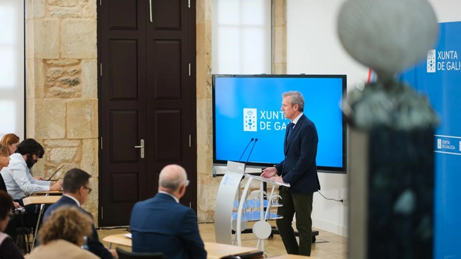 El presidente gallego, Alfonso Rueda, hoy, en su comparecencia ante los medios.