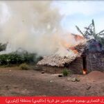 Una de las casas quemadas en el Congo