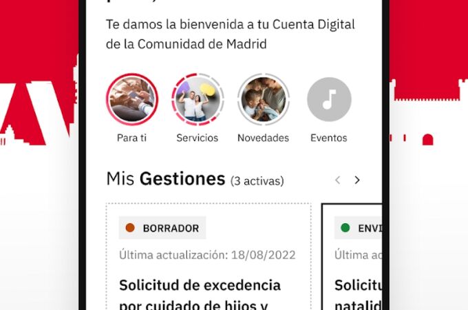 Captura de móvil con la aplicación de la cuenta digital de la Comunidad de Madrid