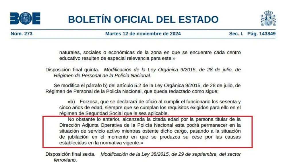 Disposición que modifica la jubilación del DAO de la Policía Nacional