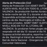 Nueva alerta por lluvias enviada a los móviles de la población de Valencia