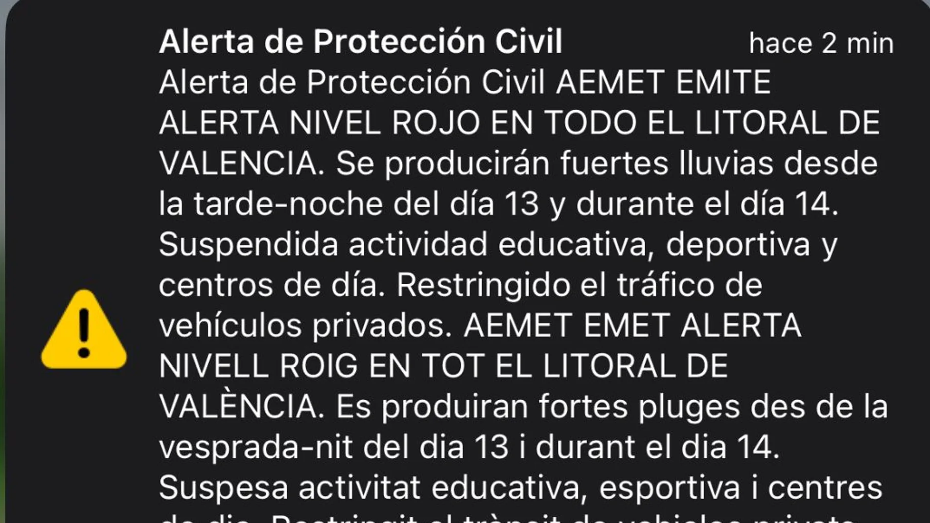 Protección Civil envía otra alerta a los móviles por la alerta roja de ...