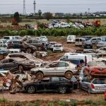 Coches afectados por la DANA amontonados en una parcela