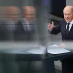 El canciller alemán, Olaf Scholz, en el último debate en el Parlamento federal (Bundestag)