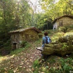 Un niño en un bosque de Quirós. 