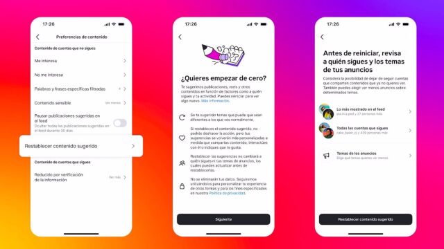 Instagram prueba una función que permite restablecer las recomendaciones de contenido