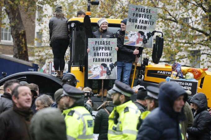 Los agricultores llegaron ayer a las puertas de Westminster