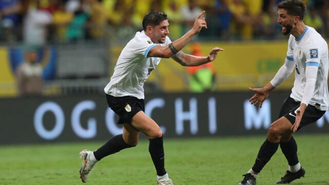 Fede Valverde celebrando el gol que marcó frente a Brasil. 