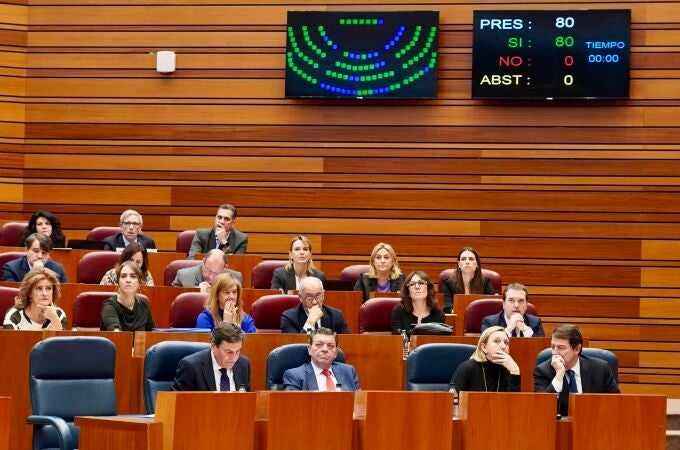 Bancada popular encabezada por Fernández Mañueco en el Pleno de las Cortes