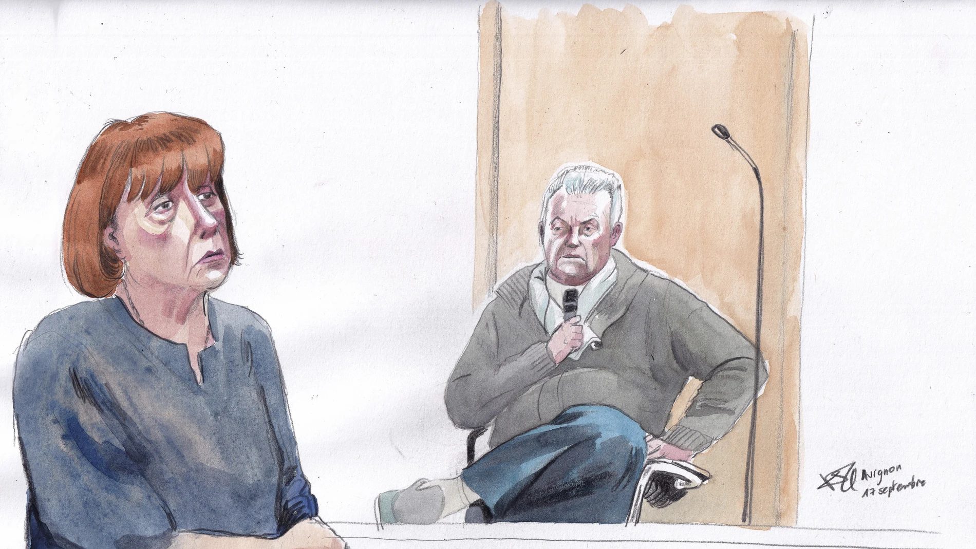 Uno de los dibujos del juicio de Gisèle Pelicot