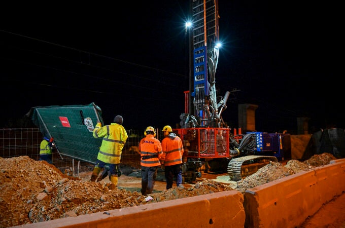 Obras nocturnas del AVE en la ciudad de Palencia