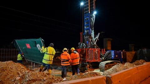 Obras nocturnas del AVE en la ciudad de Palencia