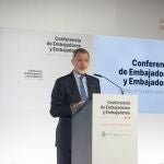 El Rey Felipe VI clausura la IX Conferencia de Embajadores, en la sede del Ministerio de Asuntos Exteriores, Unión Europea y Cooperación, a 14 de enero de 2024, en Madrid (España). 