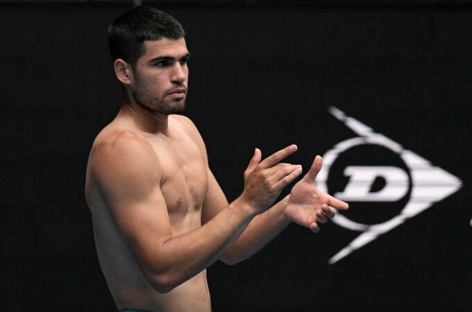 Alcaraz, durante un entrenamiento en Melbourne