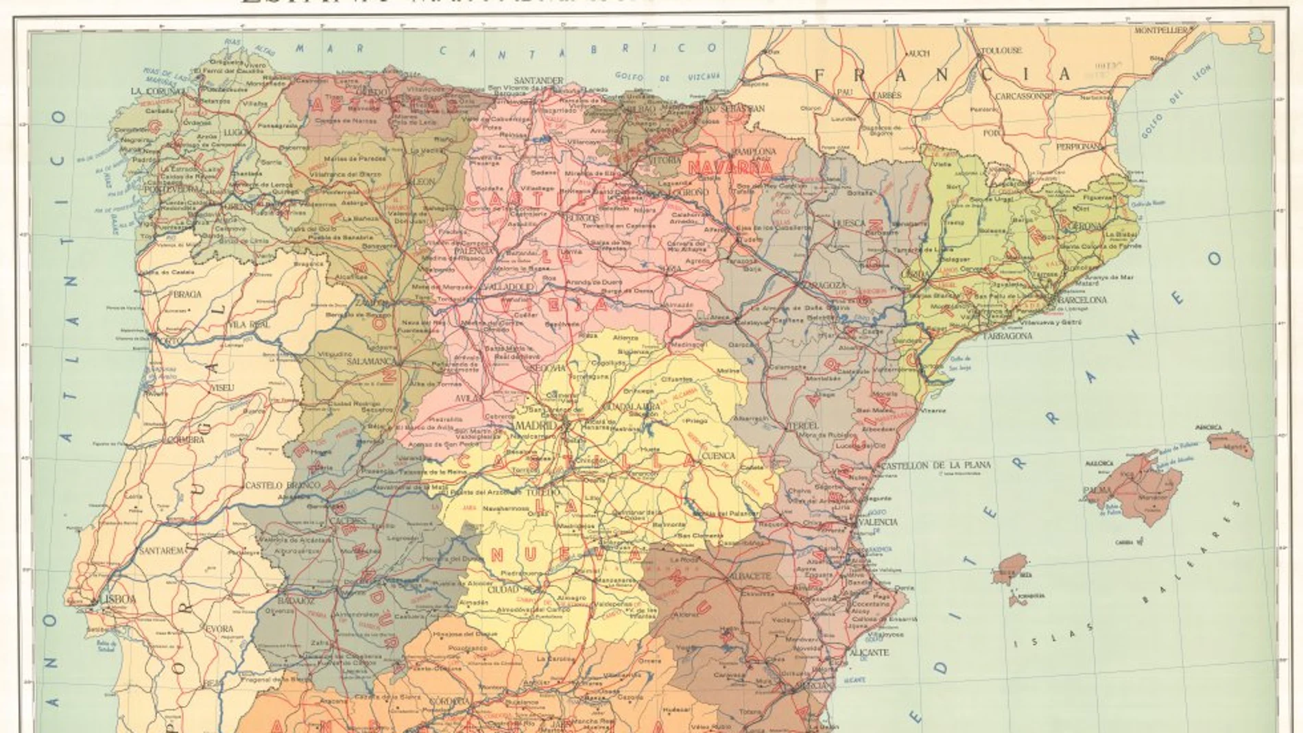 Mapa de España de 1950 con "Castilla La Vieja"