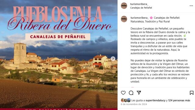 Información sobre la localidad vallisoletana de Canalejas de Peñafiel que puede leerse en el perfil de instagram de Turismo Ribera