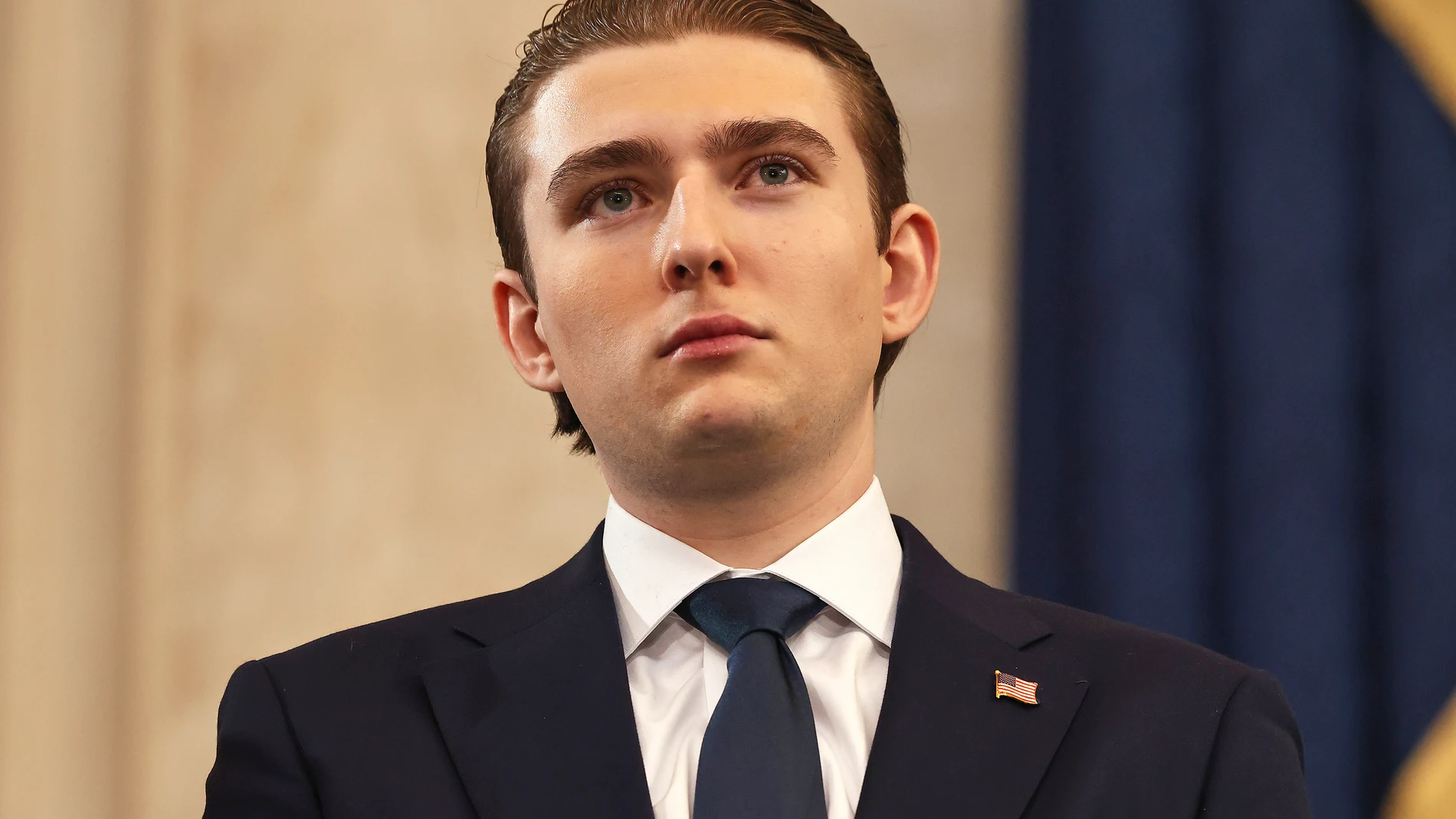 Barron Trump arrives before the 60th Presidential Inauguration in the Rotunda of the U.S. Capitol in Washington, Monday, Jan. 20, 2025. (Chip Somodevilla/Pool Photo via AP)