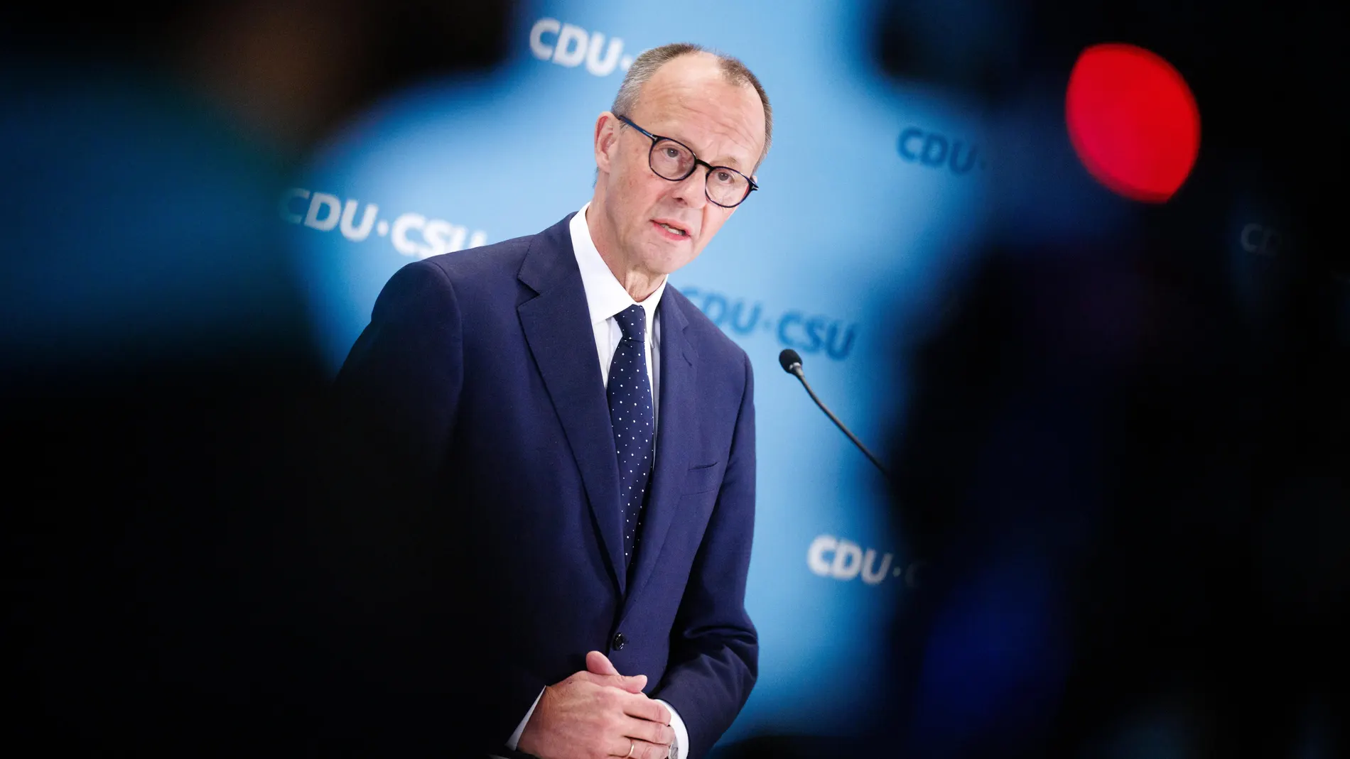 Berlin (Germany), 23/01/2025.- Chairman of the Christian Democratic Union (CDU) party and faction, Friedrich Merz, delivers a statement at the German parliament 'Bundestag' in Berlin, Germany, 23 January 2025. Merz delivered a statement in reaction to the knife attack on 22 January in Aschaffenburg. Two people have been killed in an attack on a group of children in a park in the Franconian town of Aschaffenburg. The victims were a 41-year-old man and a two-year-old boy from Morocco, according...