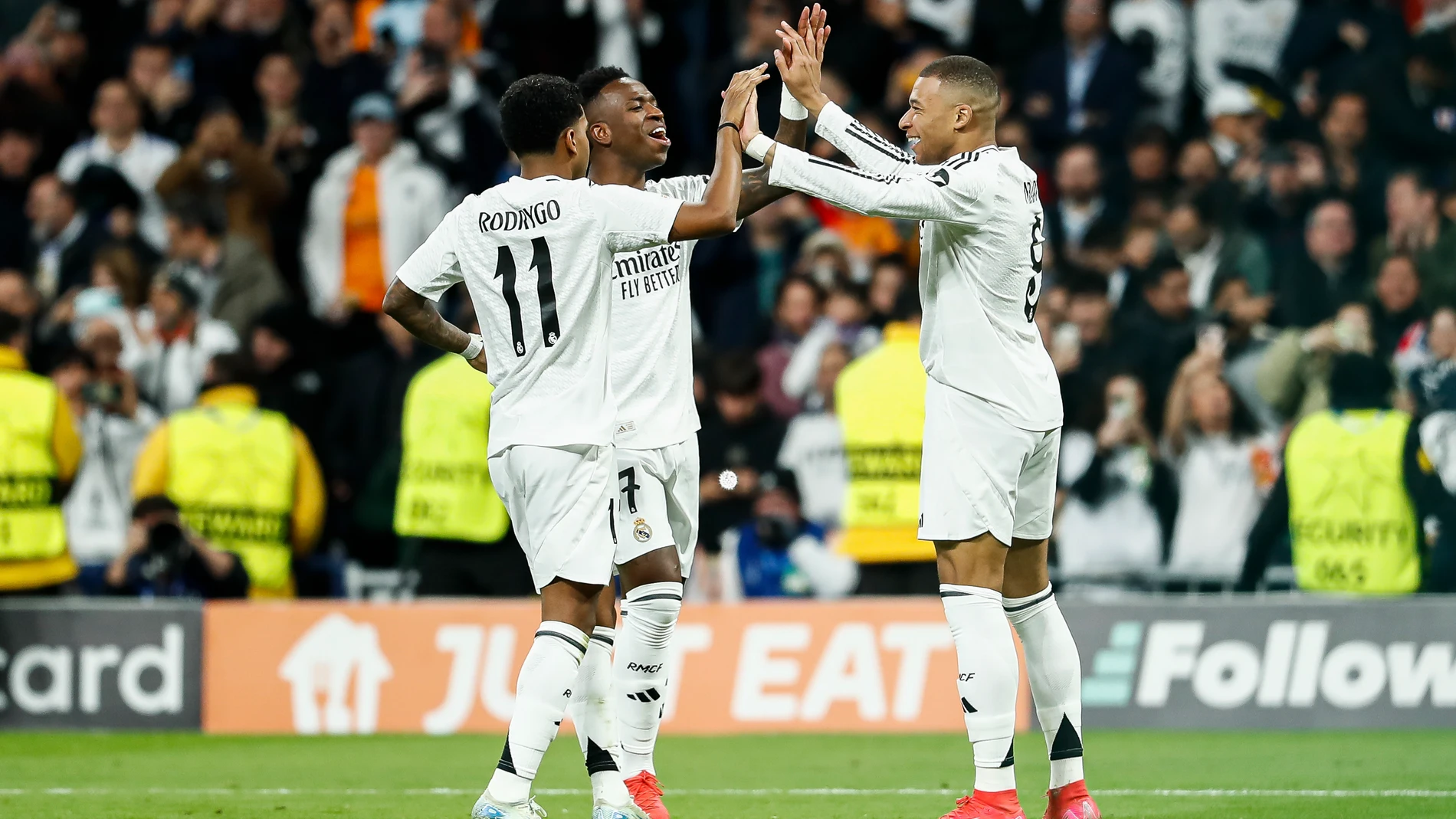 Kylian Mbappe of Real Madrid celebrates a goal during the UEFA Champions League 2024/25 League Phase MD7 match between Real Madrid and RB Salzburg at Santiago Bernabeu stadium on January 22, 2025, in Madrid, Spain.AFP7 22/01/2025 ONLY FOR USE IN SPAIN