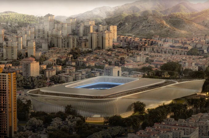 Recreación de cómo podría ser el estadio de La Rosaleda de Málaga tras su remodelación