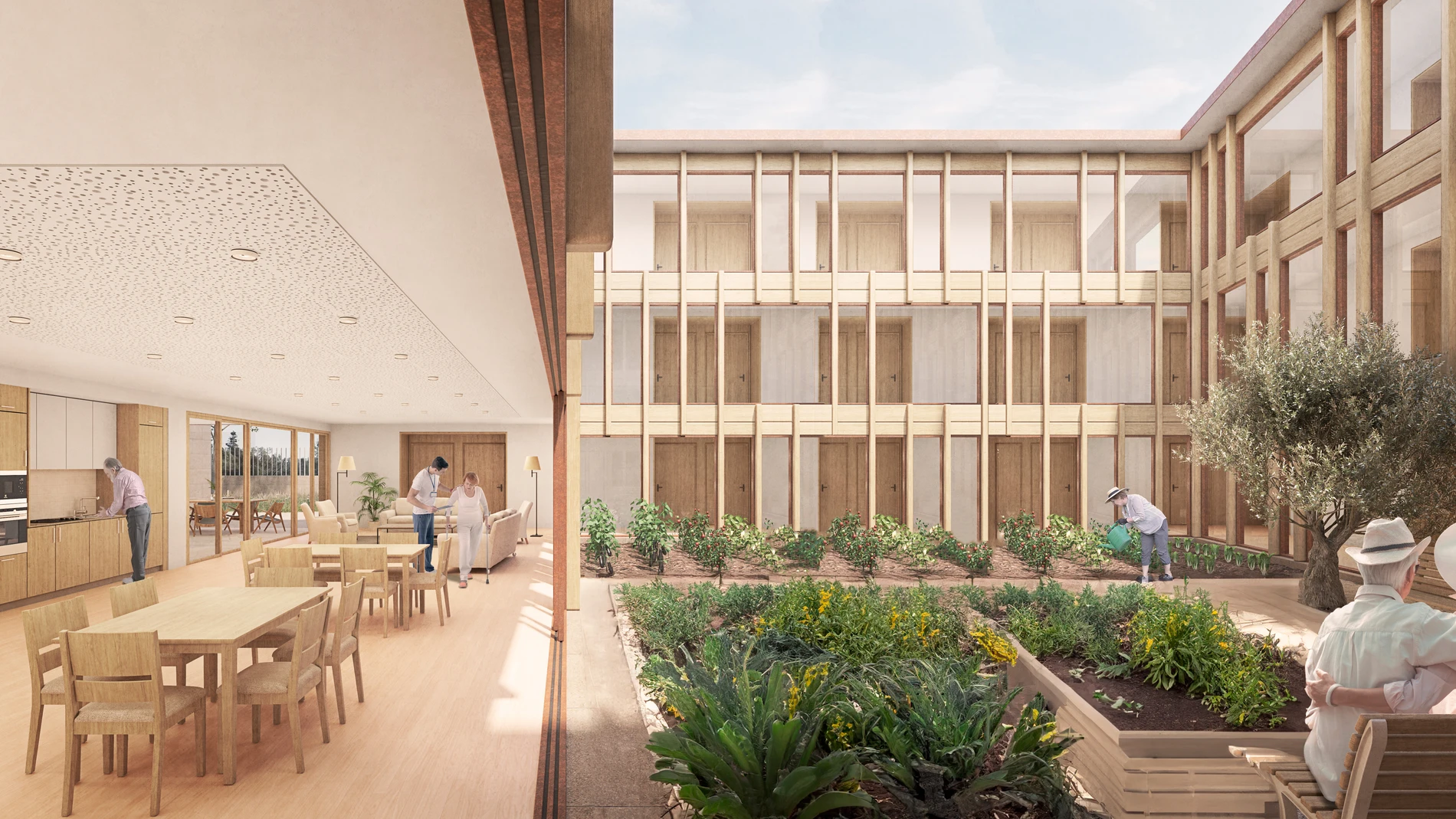 Recreación del patio central que tendrán las nuevas residencias