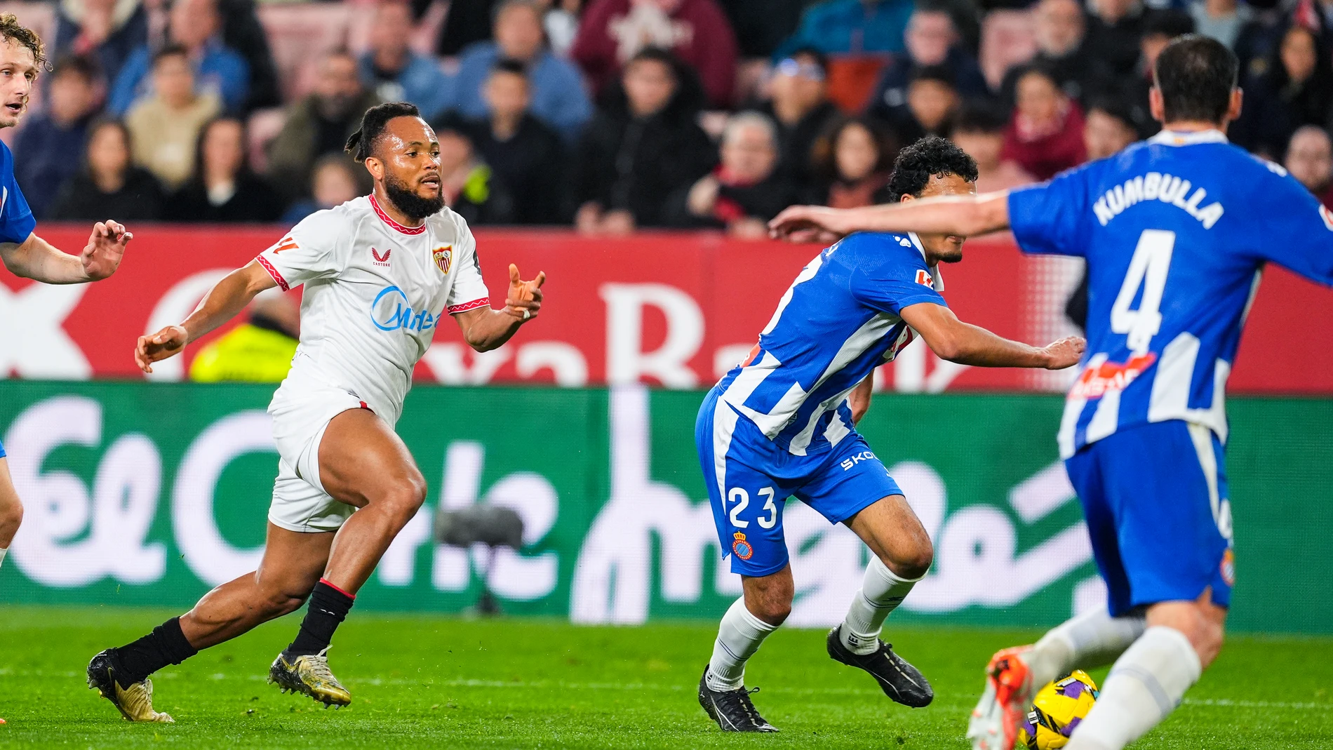 Chidera Ejuke of Sevilla FC in action during the Spanish league, LaLiga EA Sports, football match played between Sevilla FC and RCD Espanyol de Barcelona at Ramon Sanchez-Pizjuan stadium on January 25, 2025, in Sevilla, Spain. AFP7 25/01/2025 ONLY FOR USE IN SPAIN