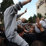 Palestinian former inmates of the Ofer military prison are welcomed upon arriving to Ramallah after being released as part of the Israel-Hamas ceasefire deal, in the West Bank city of Ramallah, 25 January 2025. Israel and Hamas implemented the first phase of a hostage release and ceasefire deal on 19 January 2025. (Ramala) 