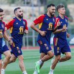 Borja Iglesias en un entrenamiento con la Selección