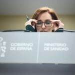 La ministra de Sanidad, Mónica García, durante una rueda de prensa, a 15 de enero de 2025, en Madrid (España). 