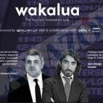 El presidente de la OMT, Zurab Pololikashvili, junto a Javier Hidalgo, exconsejero de Globalia, en una presentación de servicios de Wakalua