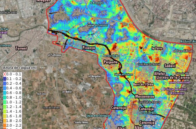 El mapa permite saber cómo se comportó el agua durante la riada calle a calle